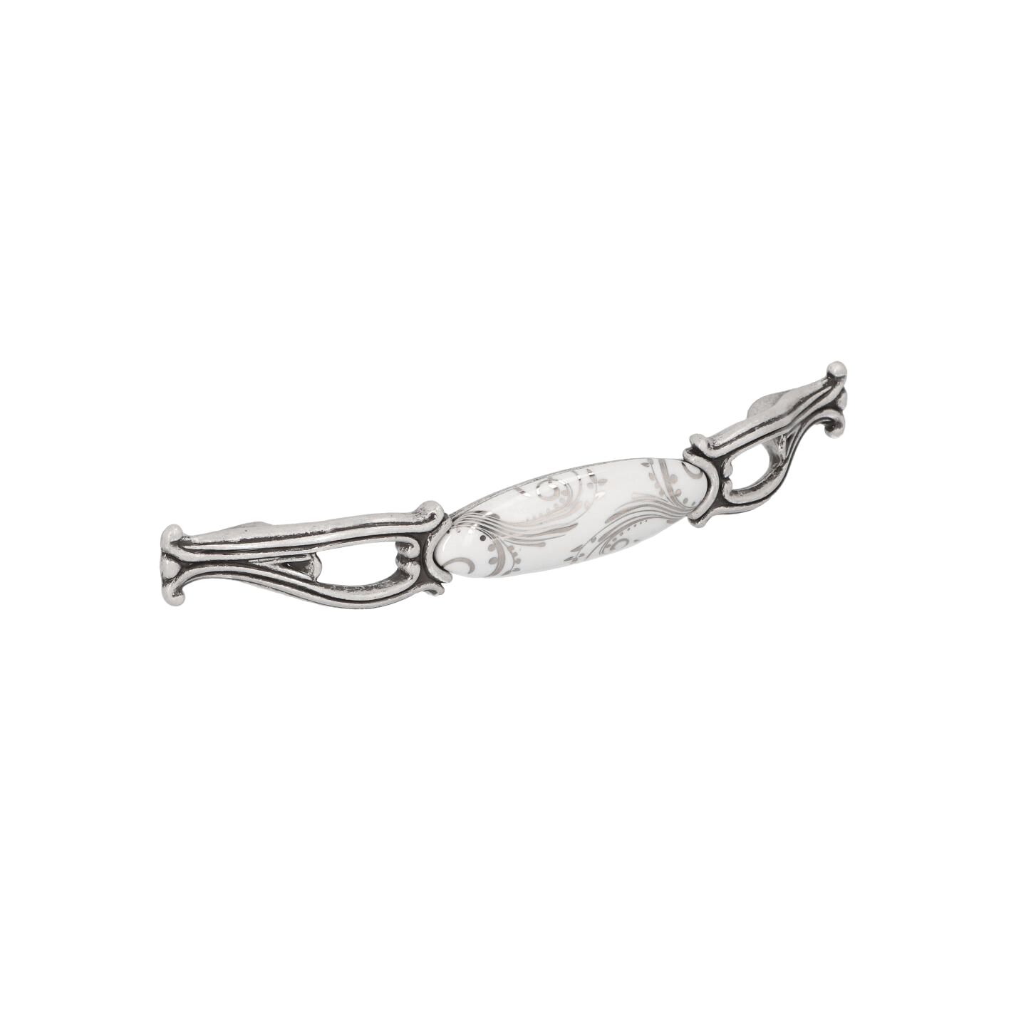 Poignée pour meubles en zamac et Porcelaine Entraxe 128mm Vieil argent brillant - Gris / argent, Zamak