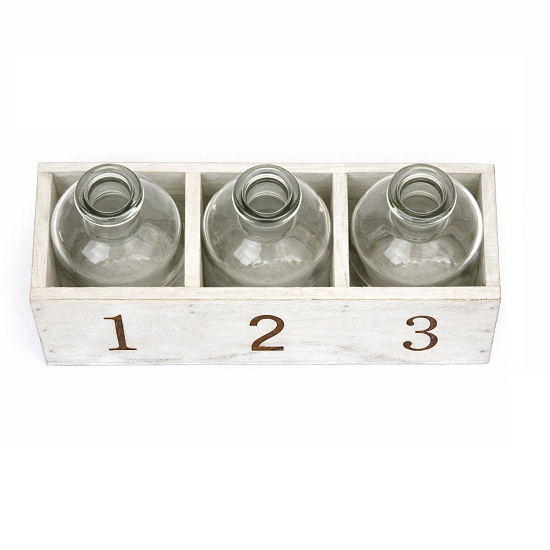 Support en bois avec 3 bouteilles en verre hauteur 10 cm - Blanc – Image 2