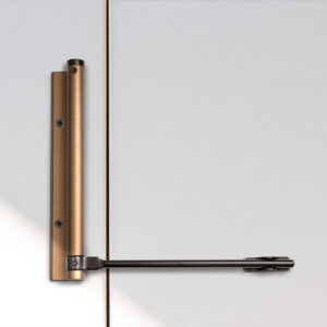 Bras à ressort ferme porte, a corps très fin en Aluminium anodisé bronze – Orange / cuivré