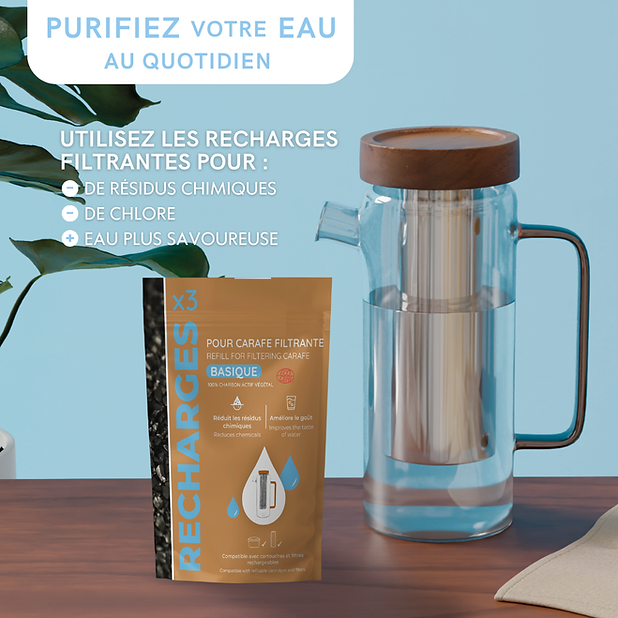 Recharge pour carafe filtrante Filtre Basique Charbon actif- lot 3 filtres - Noir – Image 3