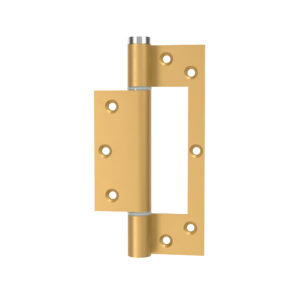 Charnière simple action à ressort, 150X30 mm, en aluminium anodisée or posée totalement en applique, a lame centrée. – Jaune / doré