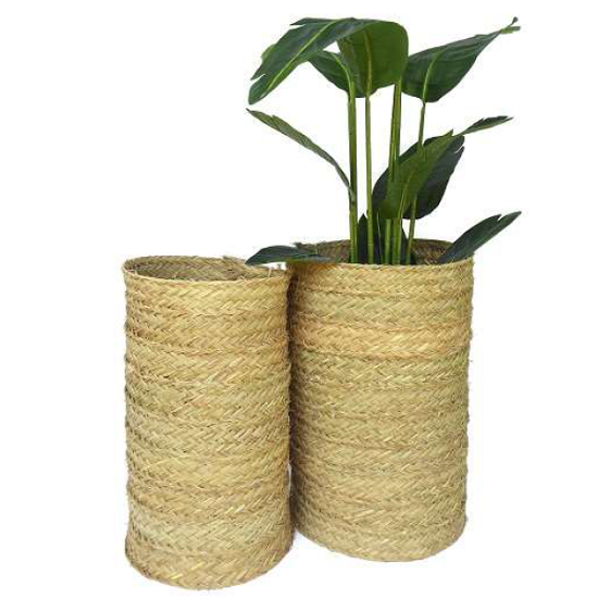 Couvre les pots cylindrique décoratif en sparte naturelle 35cm de diamètre x 80cm de hauteur sans fond - Beige, Osier – Image 3
