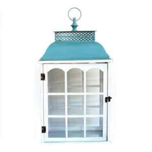 Grande lanterne blanche vitrée 37×26,5 x h67,5cm Intérieur 32x22xh40cm – Bois
