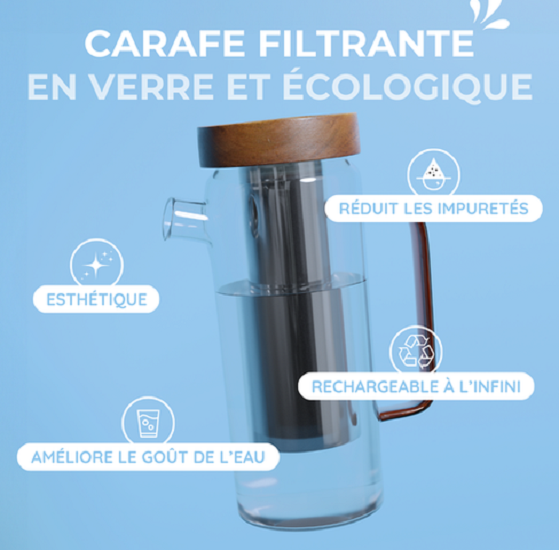 Carafe filtrante en verre 1,5L – Filtration naturelle au charbon actif - Transparent – Image 3