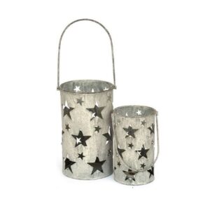 2 portes bougies étoiles en métal gris diamètre 10x h16cm et diamètre 12x h20cm – Gris / argent