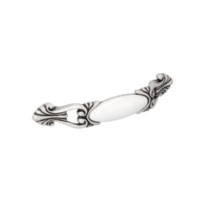 Poignée pour meubles en zamac et Porcelaine Entraxe 96mm Vieil argent brillant – Gris / argent, Zamak