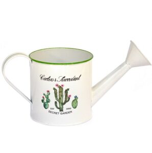 Arrosoir en fer decor Cactus, H 10 cm – Blanc, Métal