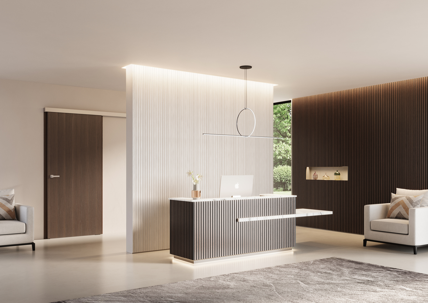 Panneau mural 3D en MDF massif Chene naturel mat de 2760 mm X 750 mm – Design ondulé SMOOTH WAVY – Revêtement décoratif intérieur - Marron - Image 2