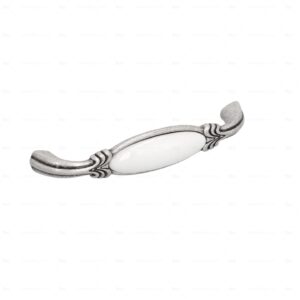 Poignée pour meubles en zamac et Porcelaine Entraxe 128mm Vieil argent brillant – Gris / argent, Zamak