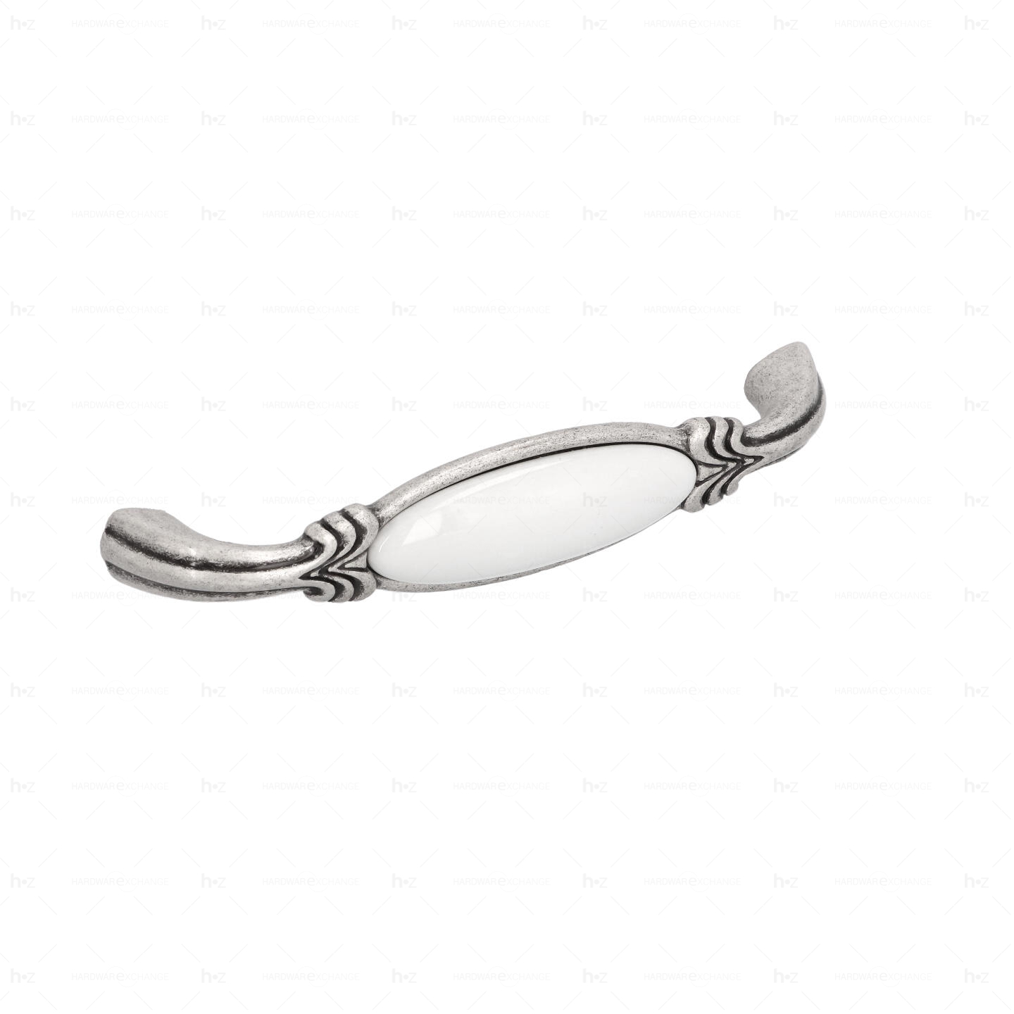 Poignée pour meubles en zamac et Porcelaine Entraxe 128mm Vieil argent brillant - Gris / argent, Zamak