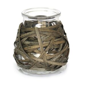 Petit bougeoir en verre et osier, H 18cm – Incolore / transparent, Cristal