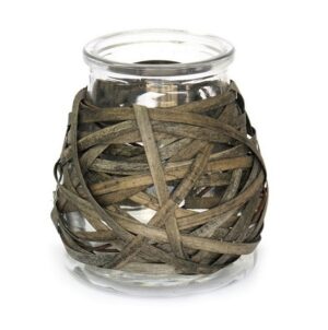 Petit bougeoir en verre et osier, H 18cm - Incolore / transparent, Cristal