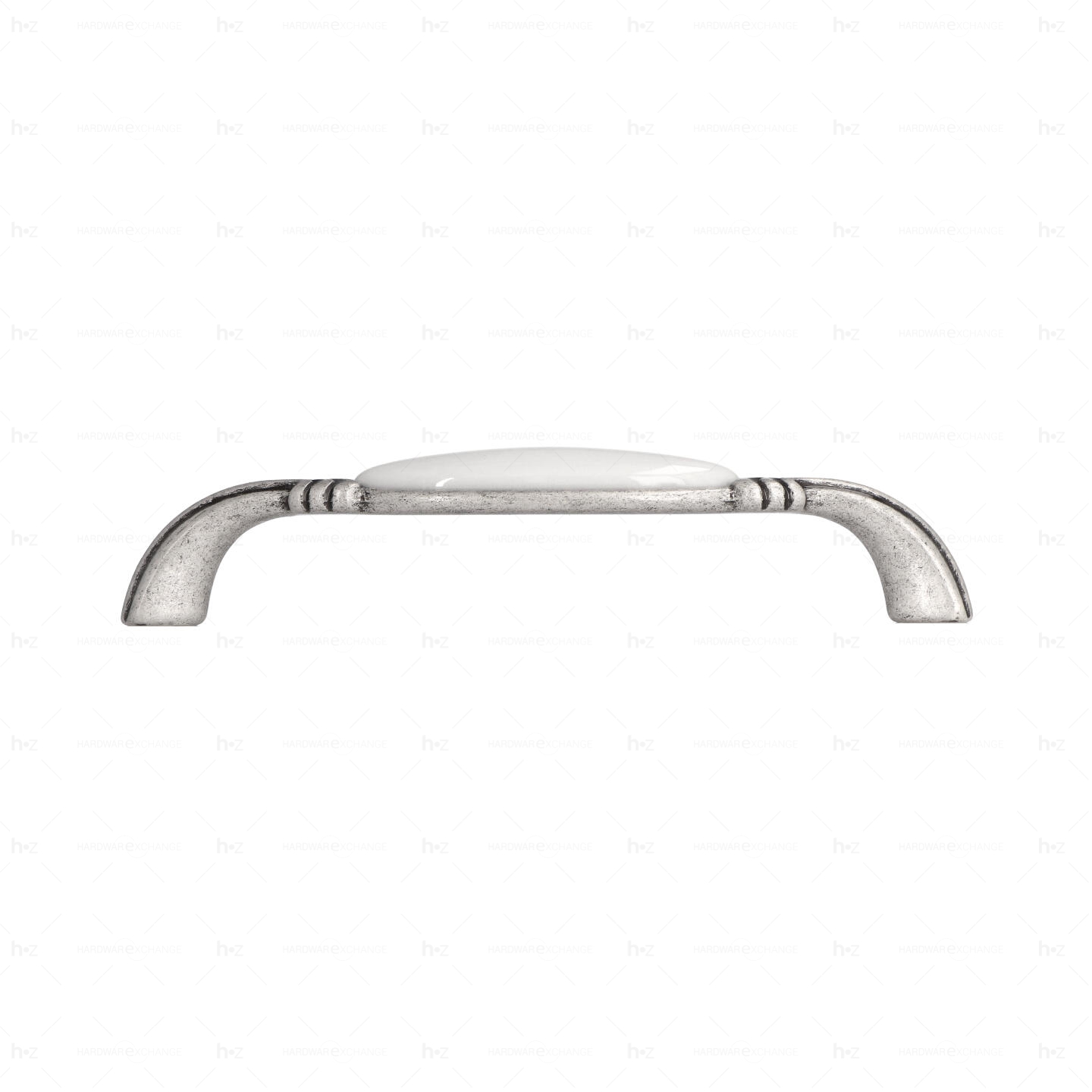 Poignée pour meubles en zamac et Porcelaine Entraxe 128mm Vieil argent brillant - Gris / argent, Zamak - Imagen 2