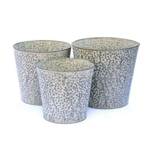 Pots de fleurs ronds en fer peint gris D 18 x haut 17cm- D 20 x haut 19cm- D 22 x haut 21cm Lot de 3 – Gris / argent