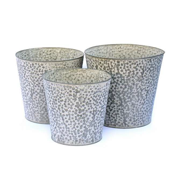 Pots de fleurs ronds en fer peint gris D 18 x haut 17cm- D 20 x haut 19cm- D 22 x haut 21cm Lot de 3 - Gris / argent