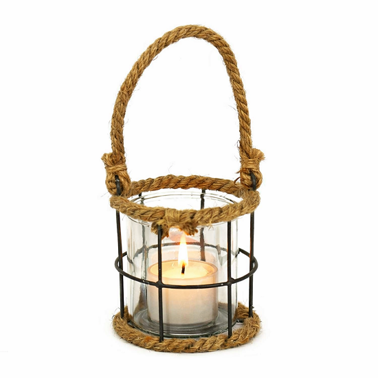 Bougeoir en fer avec corde, avec pot en verre. - Incolore / transparent – Image 2