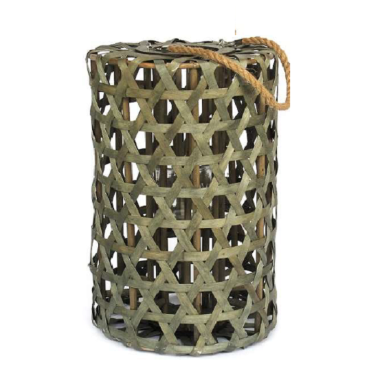 Bougeoir cylindrique vert en osier 31 diam. x h48cm Pot en verre 8 diam x h8cm - Beige