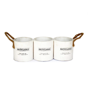 Gobelets triples en métal recyclé 28×9 x h9cm – Blanc, Fer