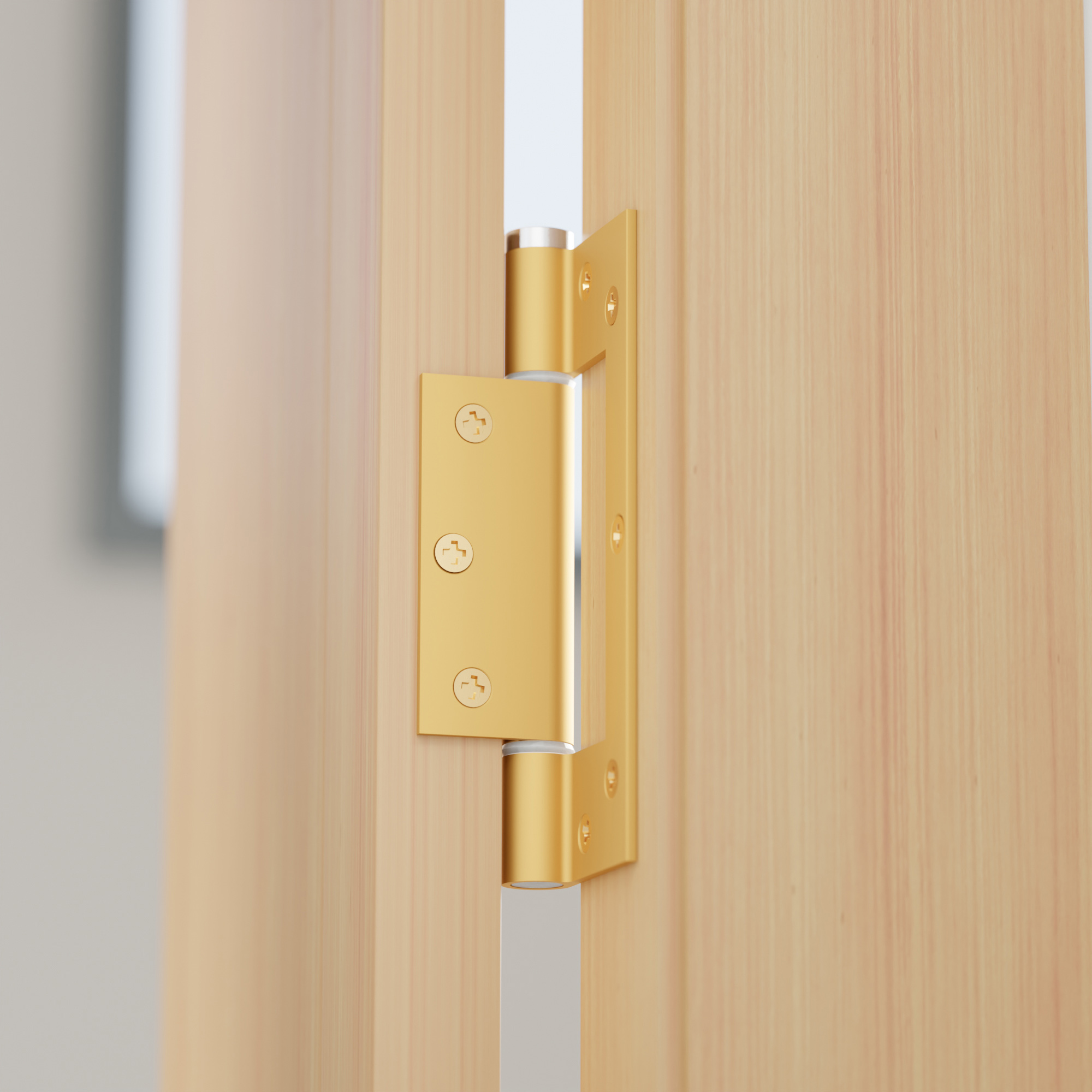 Charnière simple action à ressort, 150X40 mm, en aluminium anodisée or posée totalement en applique, a lame centrée. <br /> - Jaune / doré – Image 3