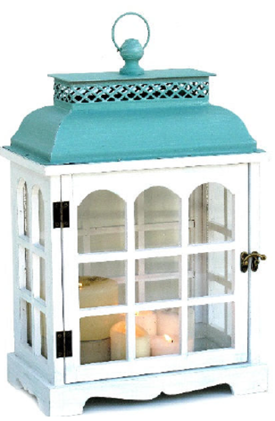 Grande lanterne blanche vitrée 37x26,5 x h67,5cm Intérieur 32x22xh40cm - Bois – Image 2