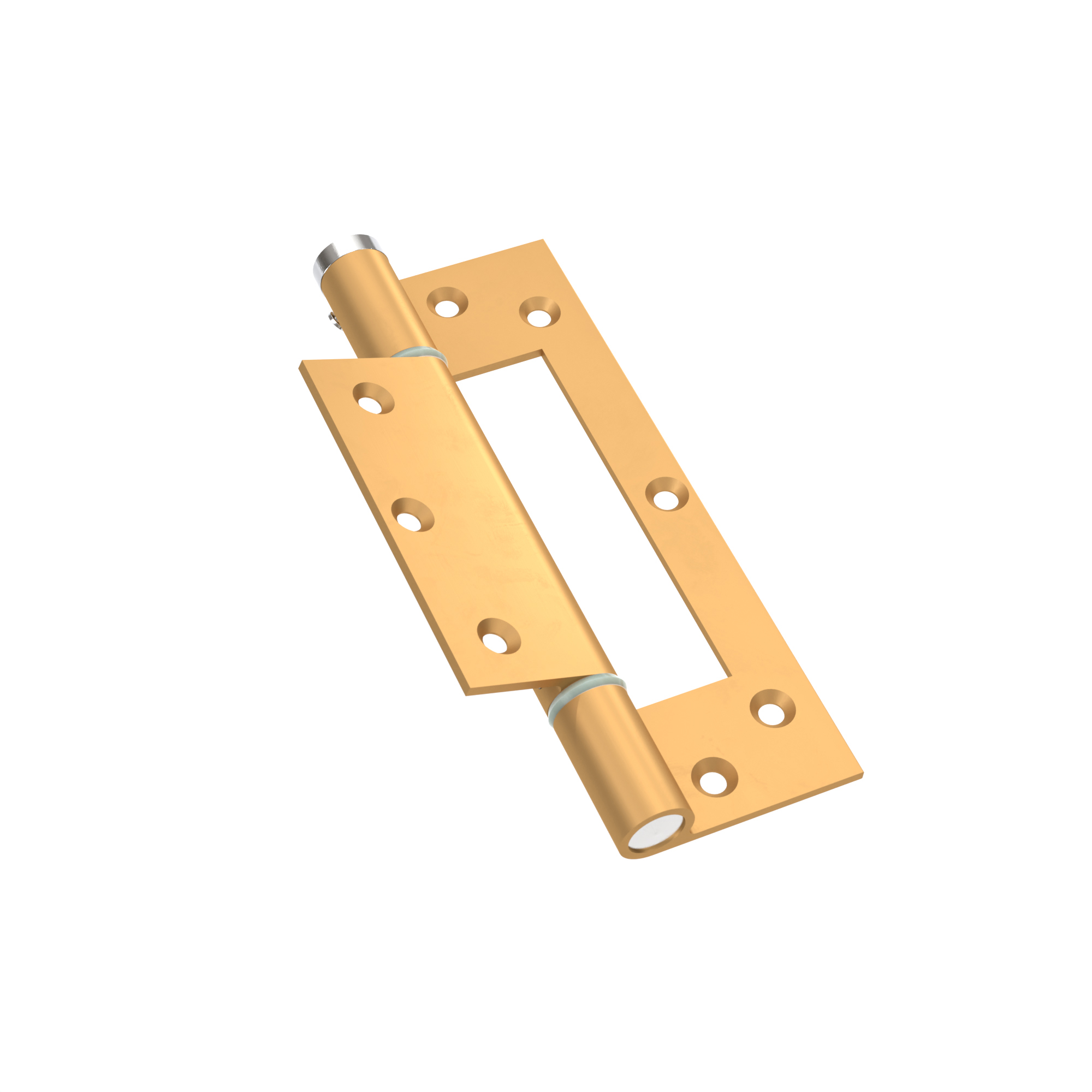 Charnière simple action à ressort, 150X40 mm, en aluminium anodisée or posée totalement en applique, a lame centrée. <br /> - Jaune / doré – Image 2