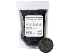 Charbon actif végétal en granulés – 1 kg – Purification eau, air et sols – Noir