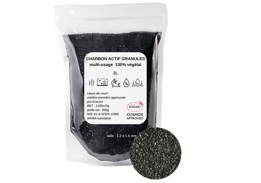 Charbon actif végétal en granulés – 1 kg – Purification eau, air et sols - Noir