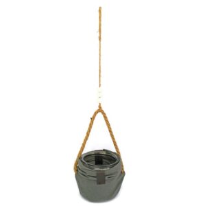 Corbeille en tissu avec pot en verre à suspendre. – Vert, Corde