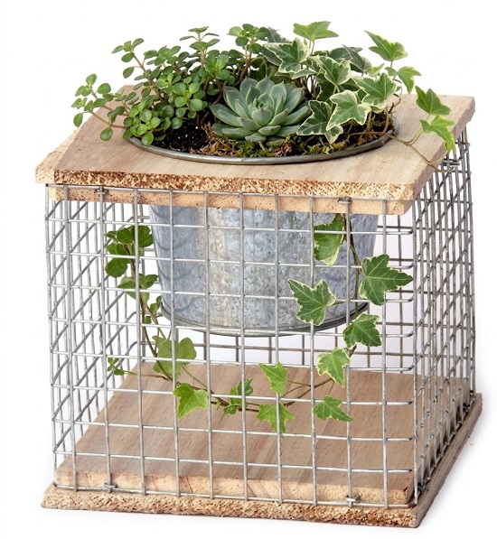 Jardinière en fil de fer, avec un pot en zinc - Gris / argent, Bois – Image 2
