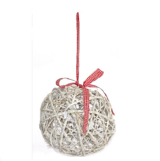 Boule en fibre naturelle avec ruban diamètre 20 cm lot de 4 - Blanc – Image 2