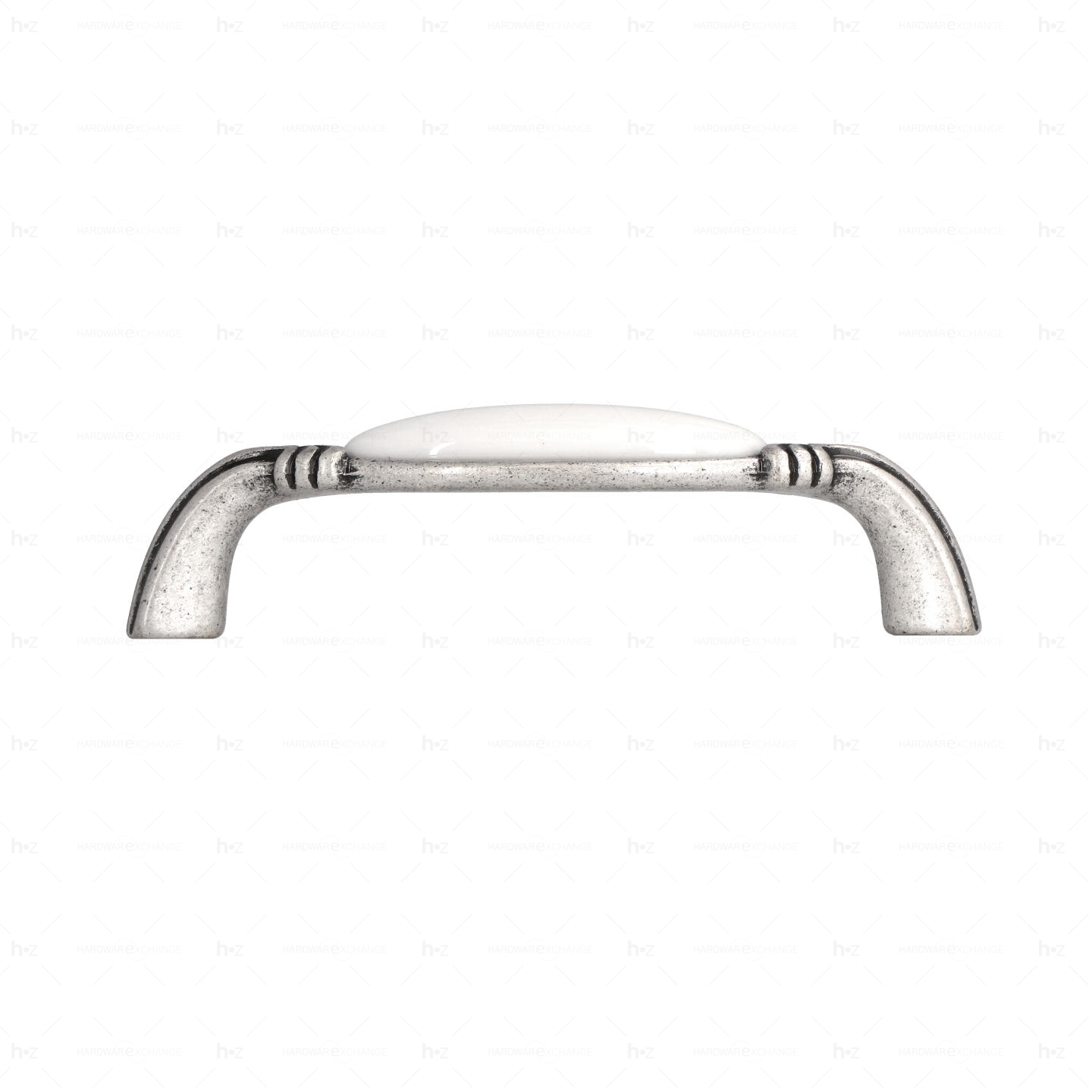 Poignée pour meubles en zamac et Porcelaine Entraxe 96mm Vieil argent brillant - Gris / argent, Zamak - Imagen 2