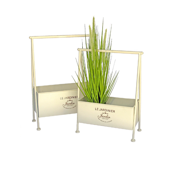 Jardinière en métal beige sur pieds. – Image 2
