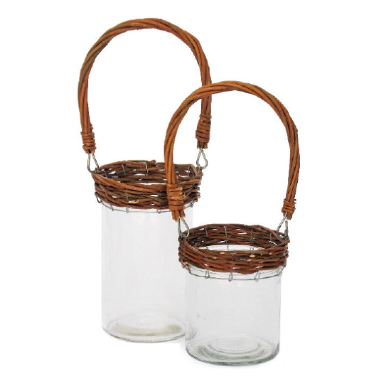 Porte bougie en verre et osier diamètre 10 x Hauteur 12 cm - Multicouleur – Image 2