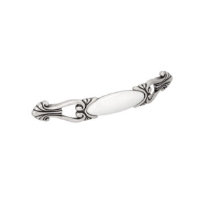 Poignée pour meubles en zamac et Porcelaine Entraxe 128mm Vieil argent brillant – Gris / argent, Zamak