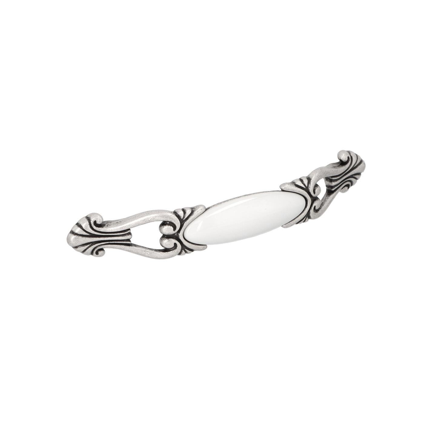 Poignée pour meubles en zamac et Porcelaine Entraxe 128mm Vieil argent brillant - Gris / argent, Zamak