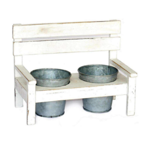 Jardinière Banc en bois blanc 27×14 x h21cm avec 2 cubes en zinc 10x10cm