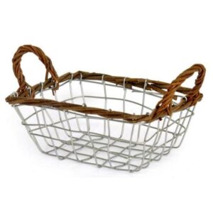 Support en osier et fer 21/26×15 x h8cm lot de 2 – Marron, Rotin