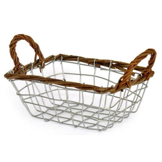 Support en osier et fer 21/26x15 x h8cm lot de 2 - Marron, Rotin