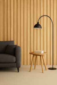 Panneau mural 3D en MDF massif Chene naturel mat de 2760 mm X 750 mm – Design ondulé SMOOTH WAVY – Revêtement décoratif intérieur  – Marron