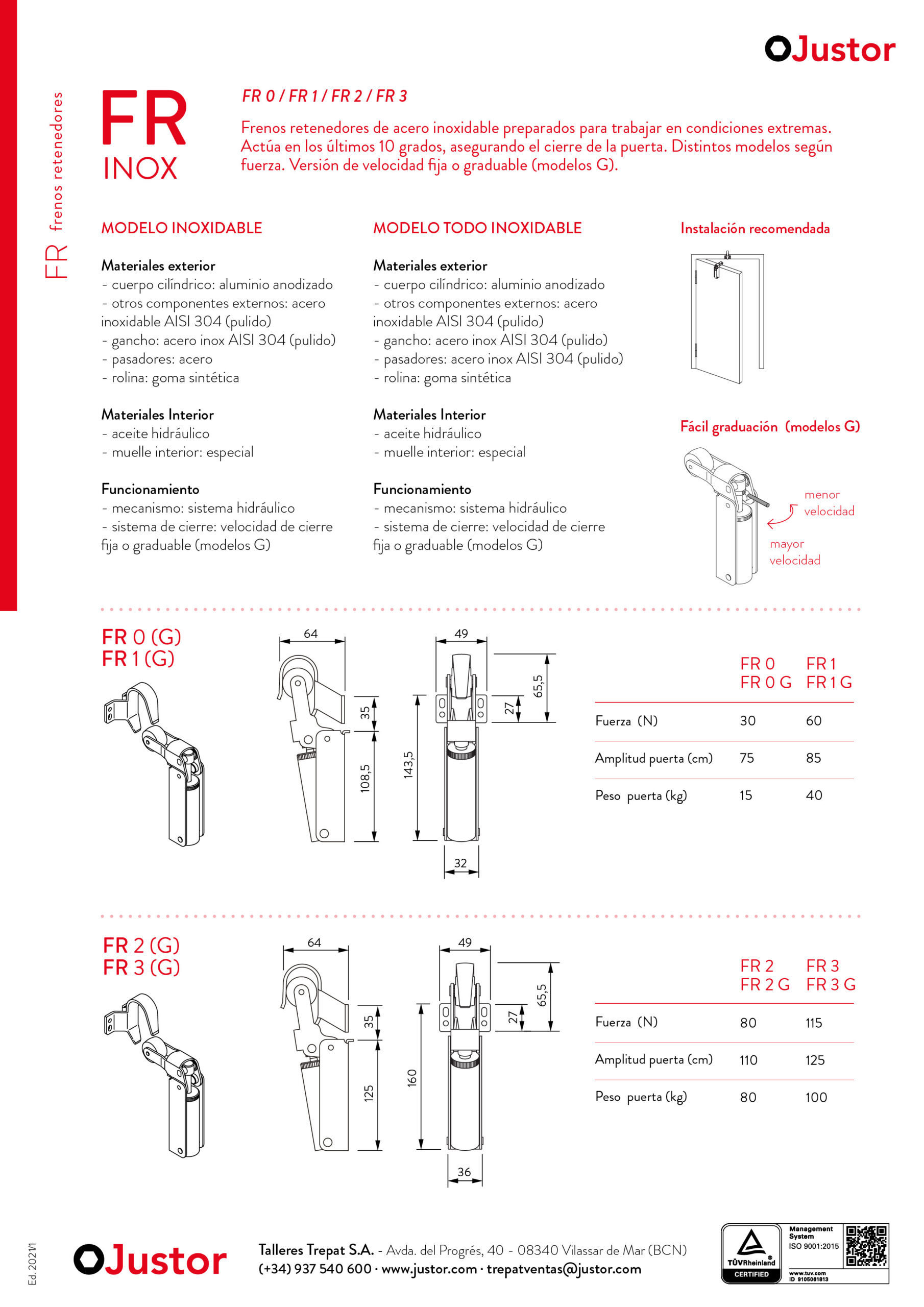 Frein rétention Réglable force 80 a 115 N, totalement en acier inox 304, pour porte jusqu’à 100 KG. - Gris / argent, Acier inoxydable – Image 6