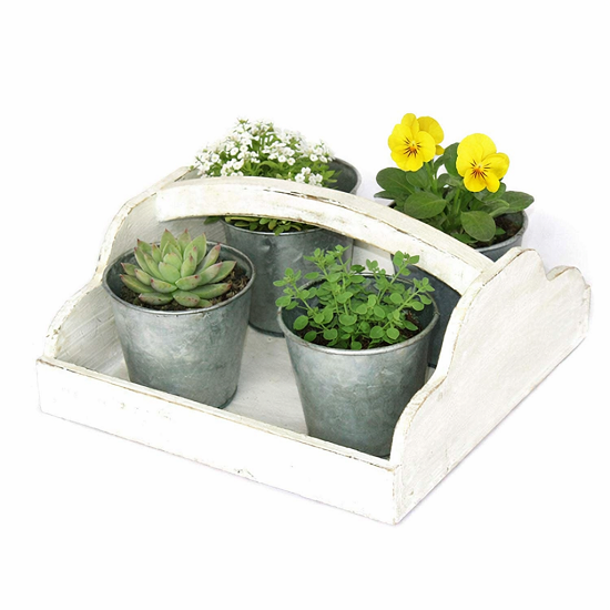 Plateau en bois blanc 28x27 x h 14cm avec 4 Pots en zinc 10x10cm Lot de 2 - Bois et verre – Image 2