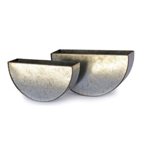 Jardinières demi-cercle en zinc Lot de 2 , 1 H 16cm, 2 H 18cm. - Gris / argent, Acier zingué