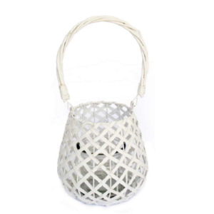 Bougeoir en osier blanc avec ance en osier 12,5 diam. x H18 cm-WH 38 cm avec Pot en verre 10 diam x h10cm